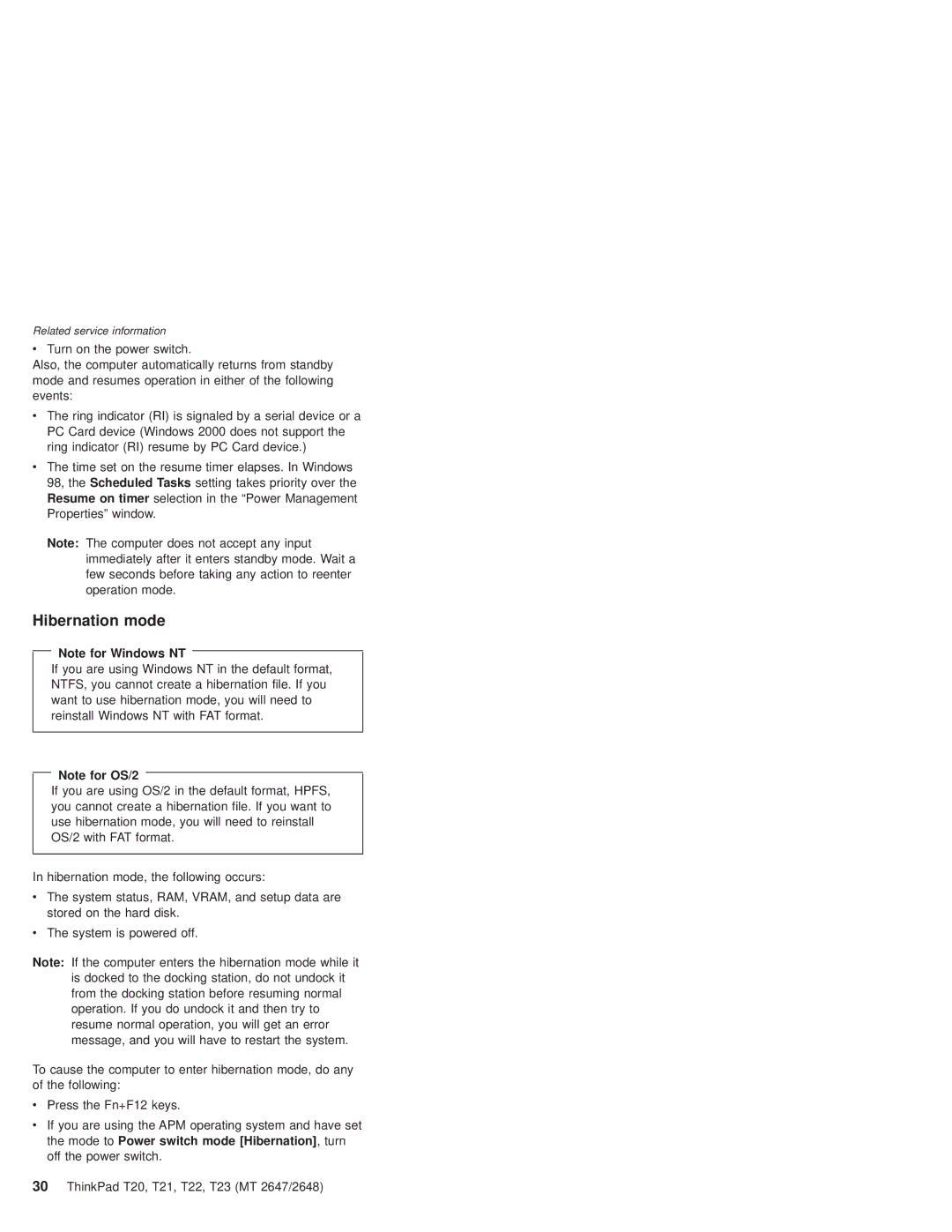 IBM T22, T21 manual Hibernation mode 