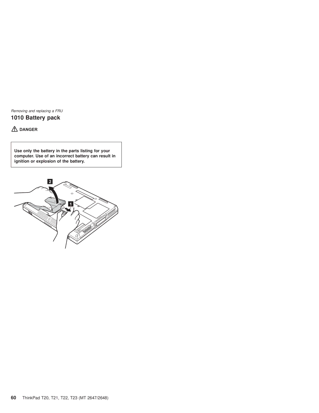 IBM T22, T21 manual Battery pack 