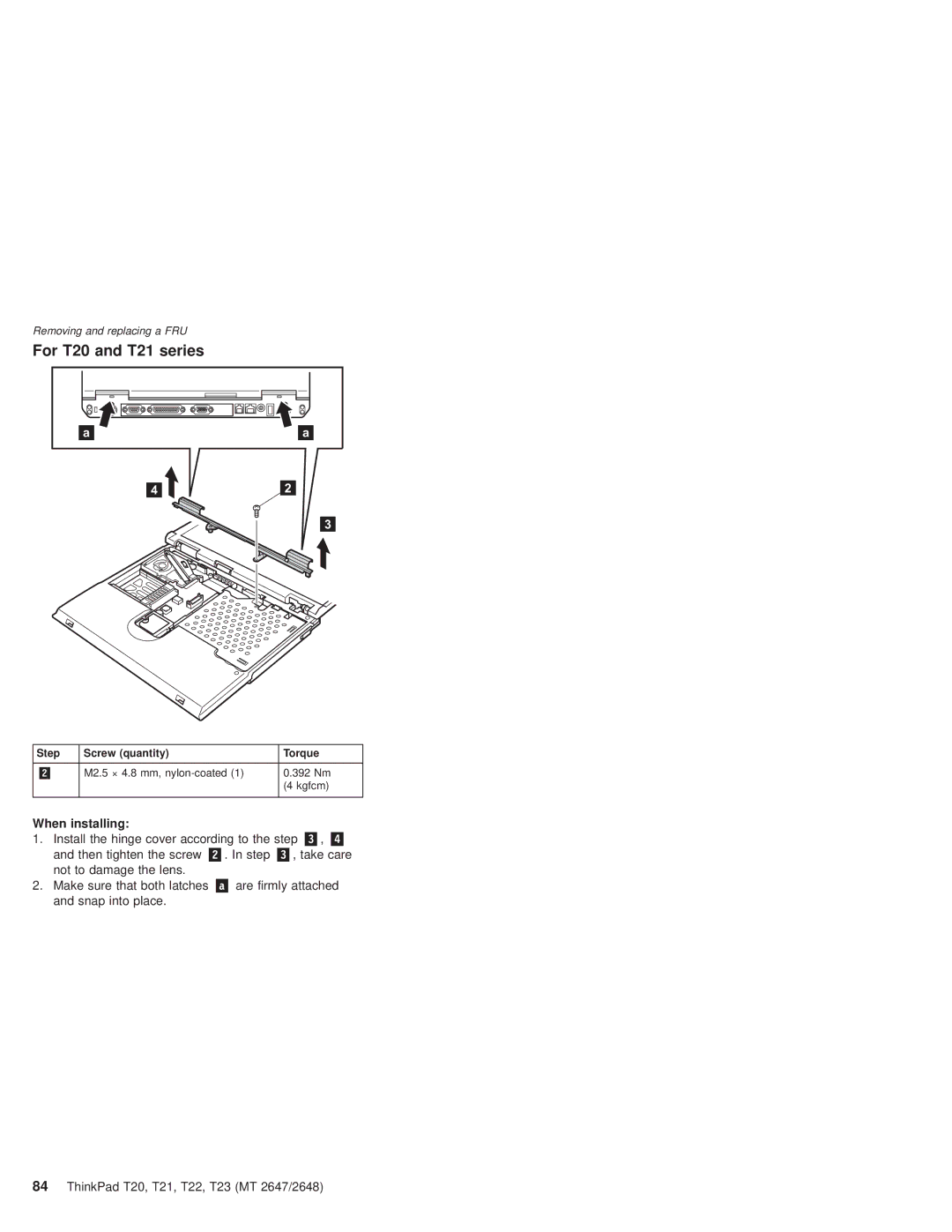 IBM T22 manual For T20 and T21 series, When installing 