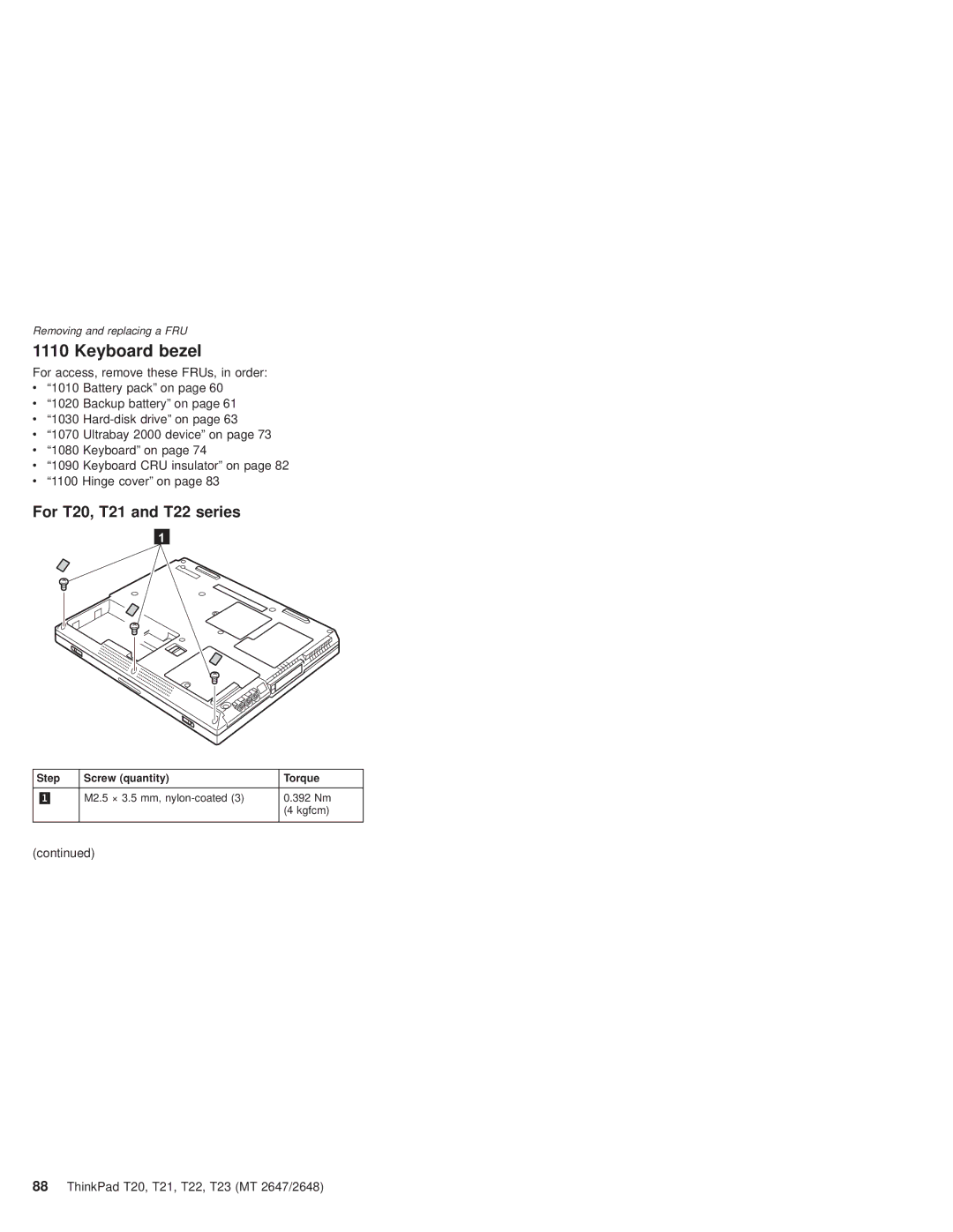 IBM manual Keyboard bezel, For T20, T21 and T22 series 