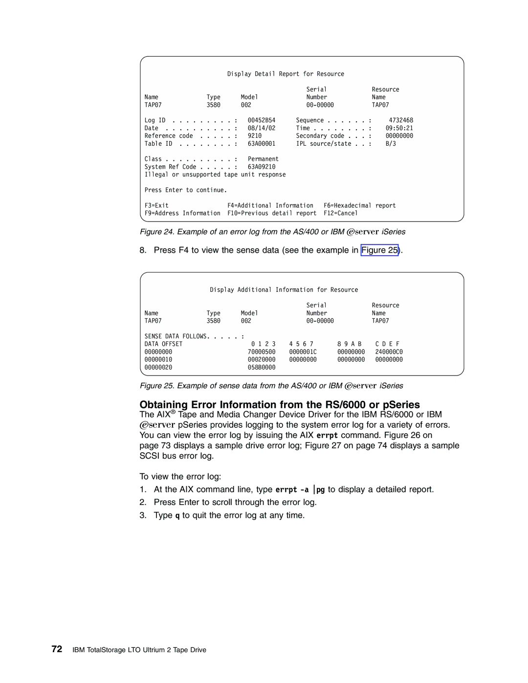 IBM T400F manual Obtaining Error Information from the RS/6000 or pSeries 