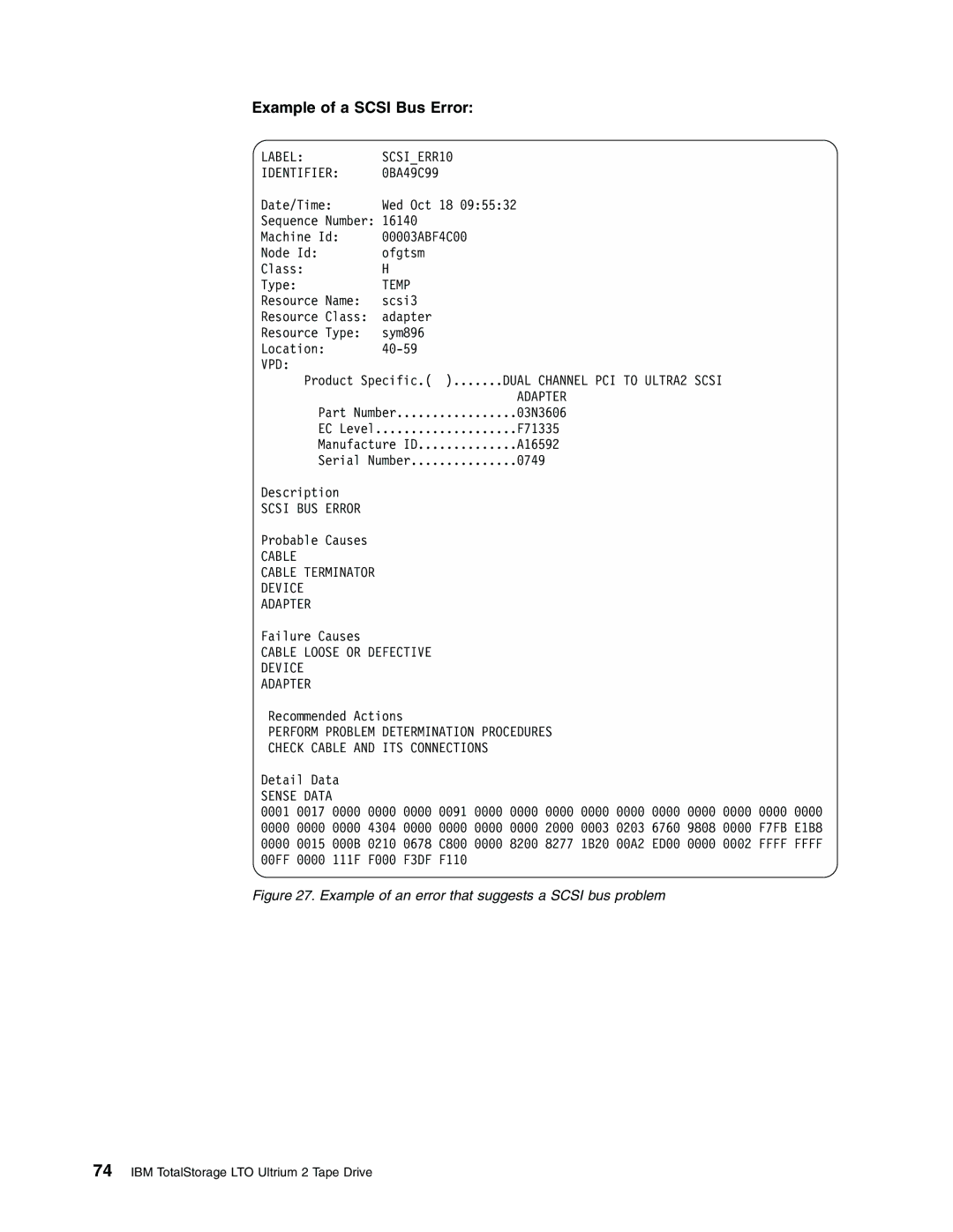 IBM T400F manual Example of a Scsi Bus Error 