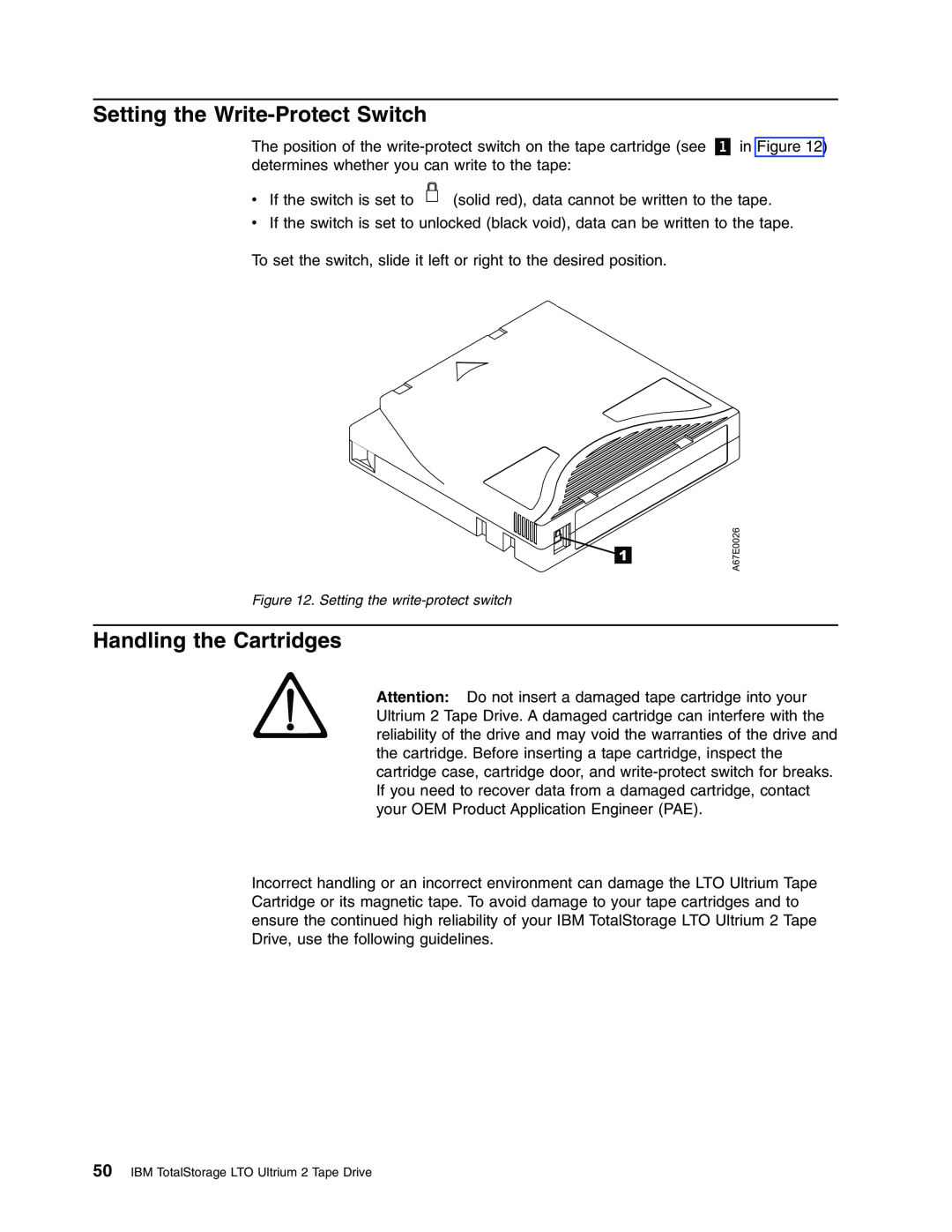 IBM T400F manual Setting the Write-Protect Switch, Handling the Cartridges 