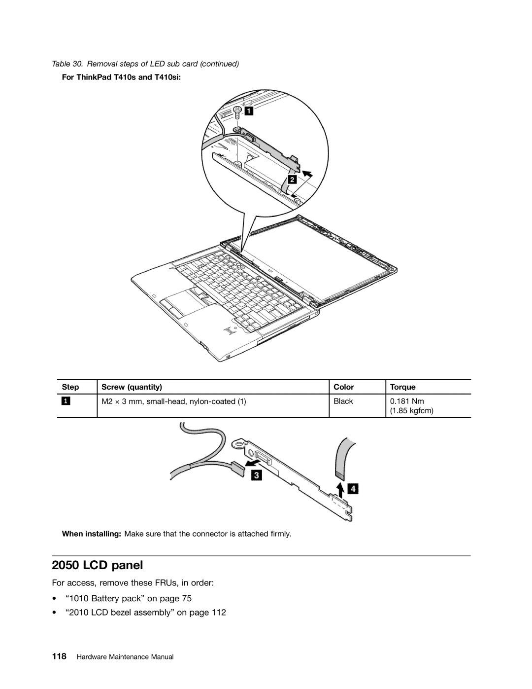 IBM T400S, T410SI manual LCD panel 