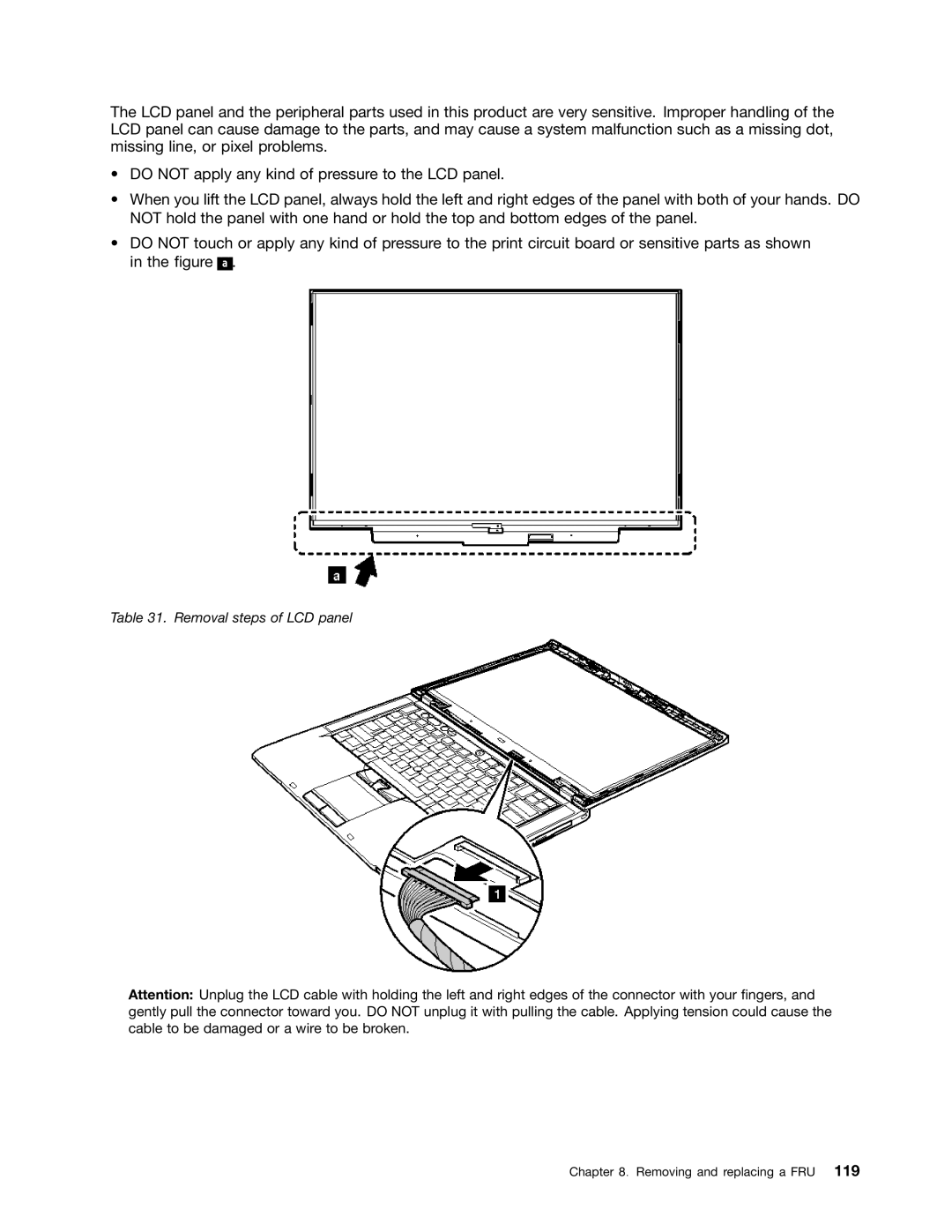 IBM T410SI, T400S manual Removal steps of LCD panel 