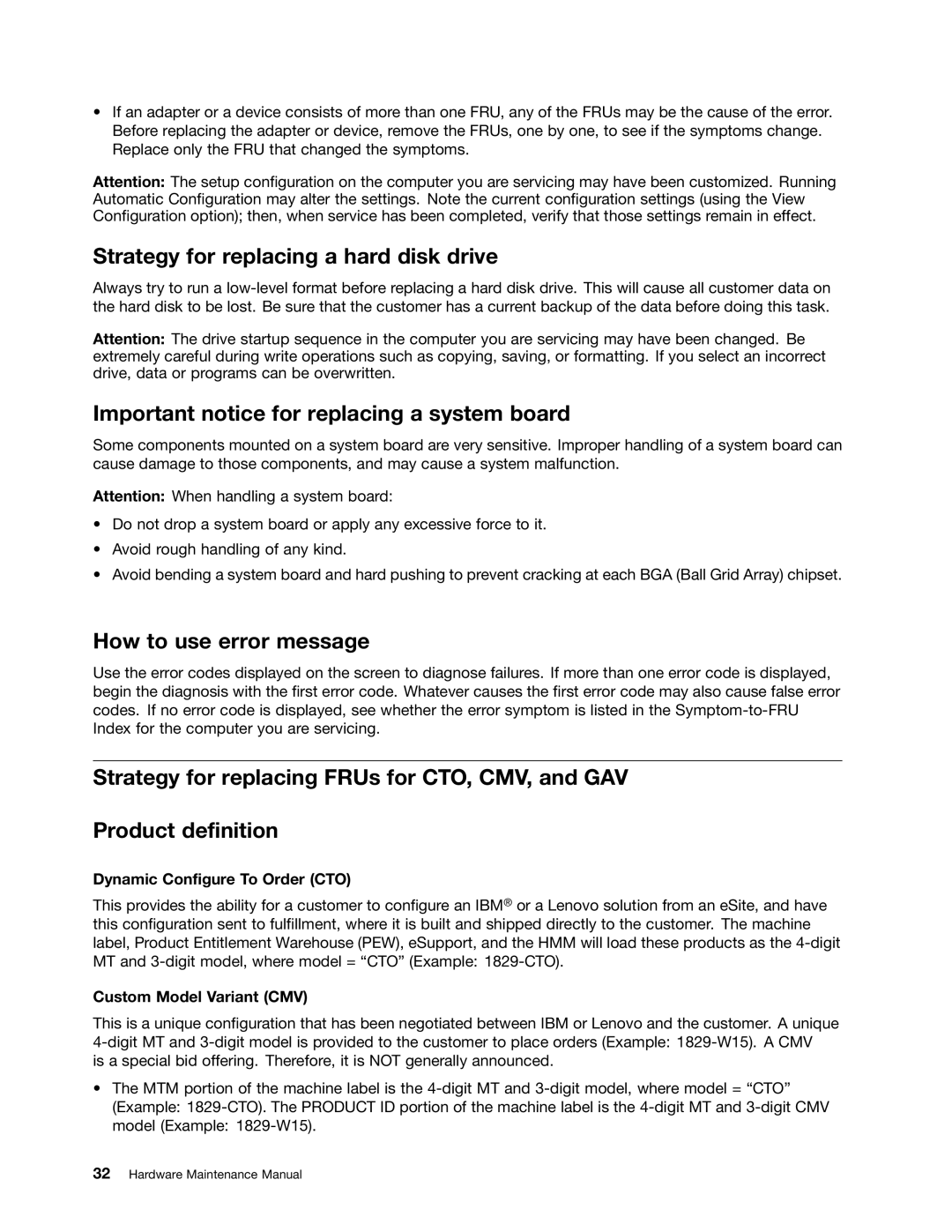 IBM T410SI, T400S manual Strategy for replacing a hard disk drive, Important notice for replacing a system board 