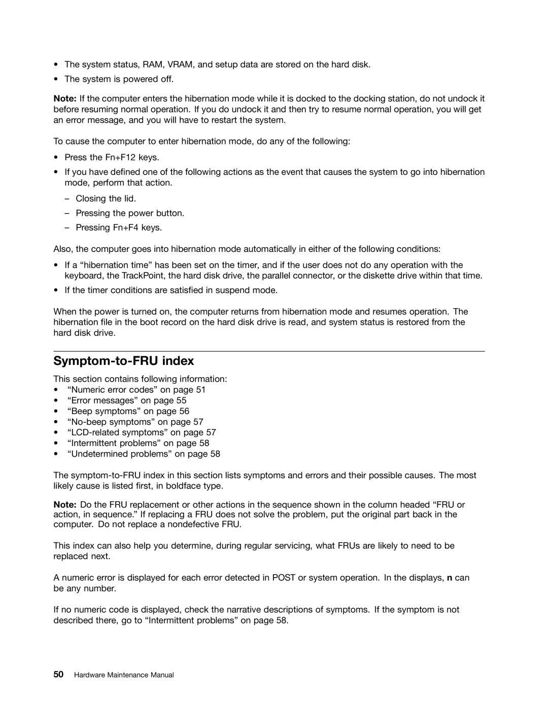 IBM T410SI, T400S manual Symptom-to-FRU index 