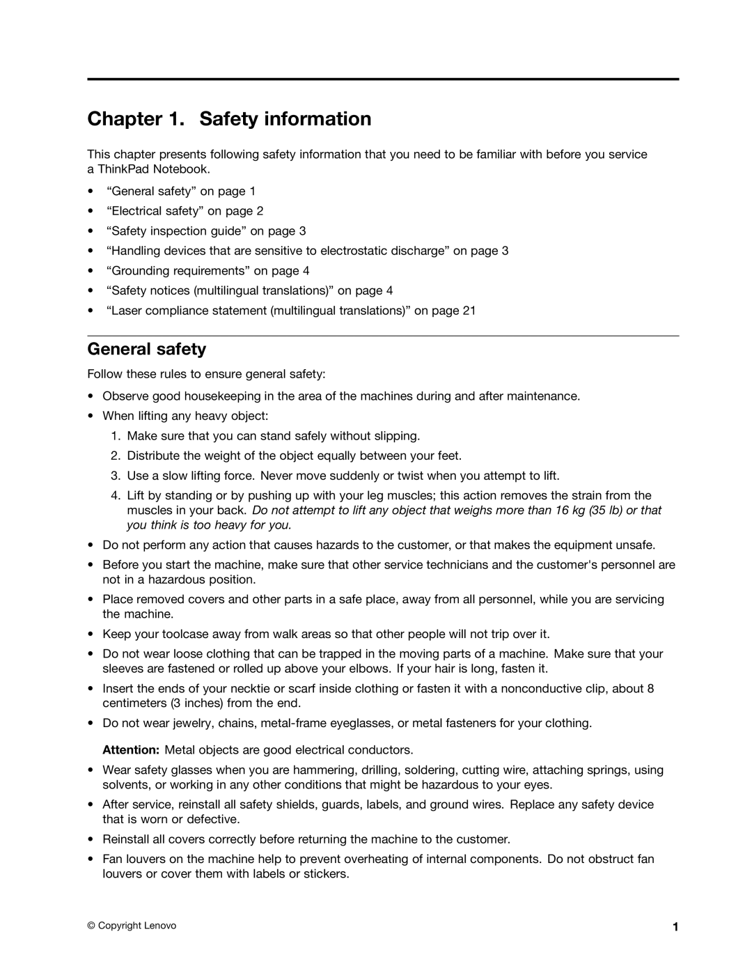 IBM T400S, T410SI manual Safety information, General safety 