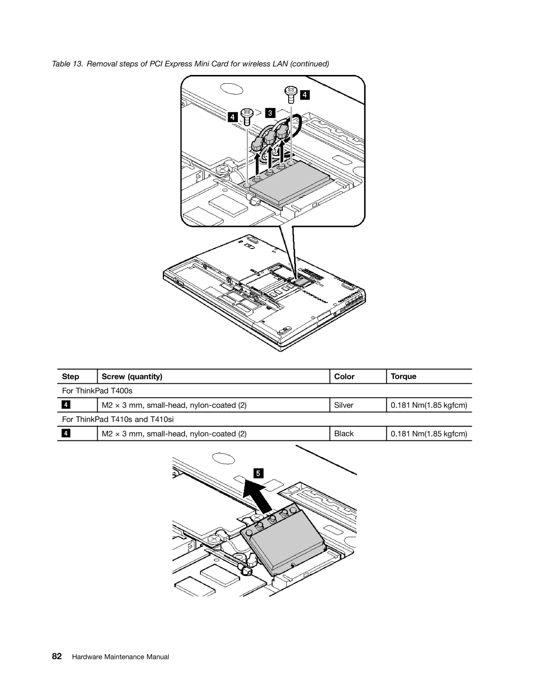 IBM T400S, T410SI manual Step Screw quantity Color Torque 