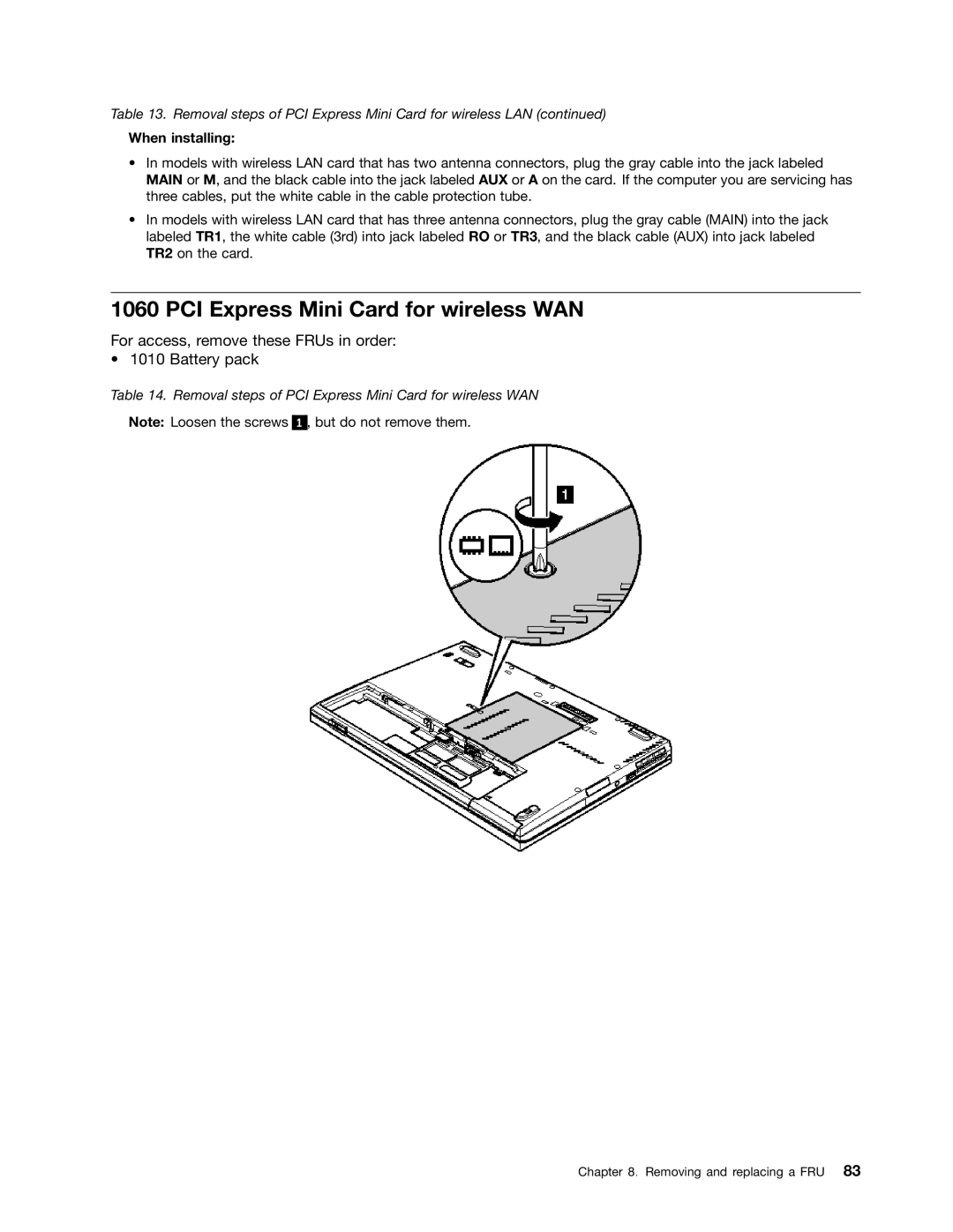 IBM T410SI, T400S manual PCI Express Mini Card for wireless WAN, When installing 