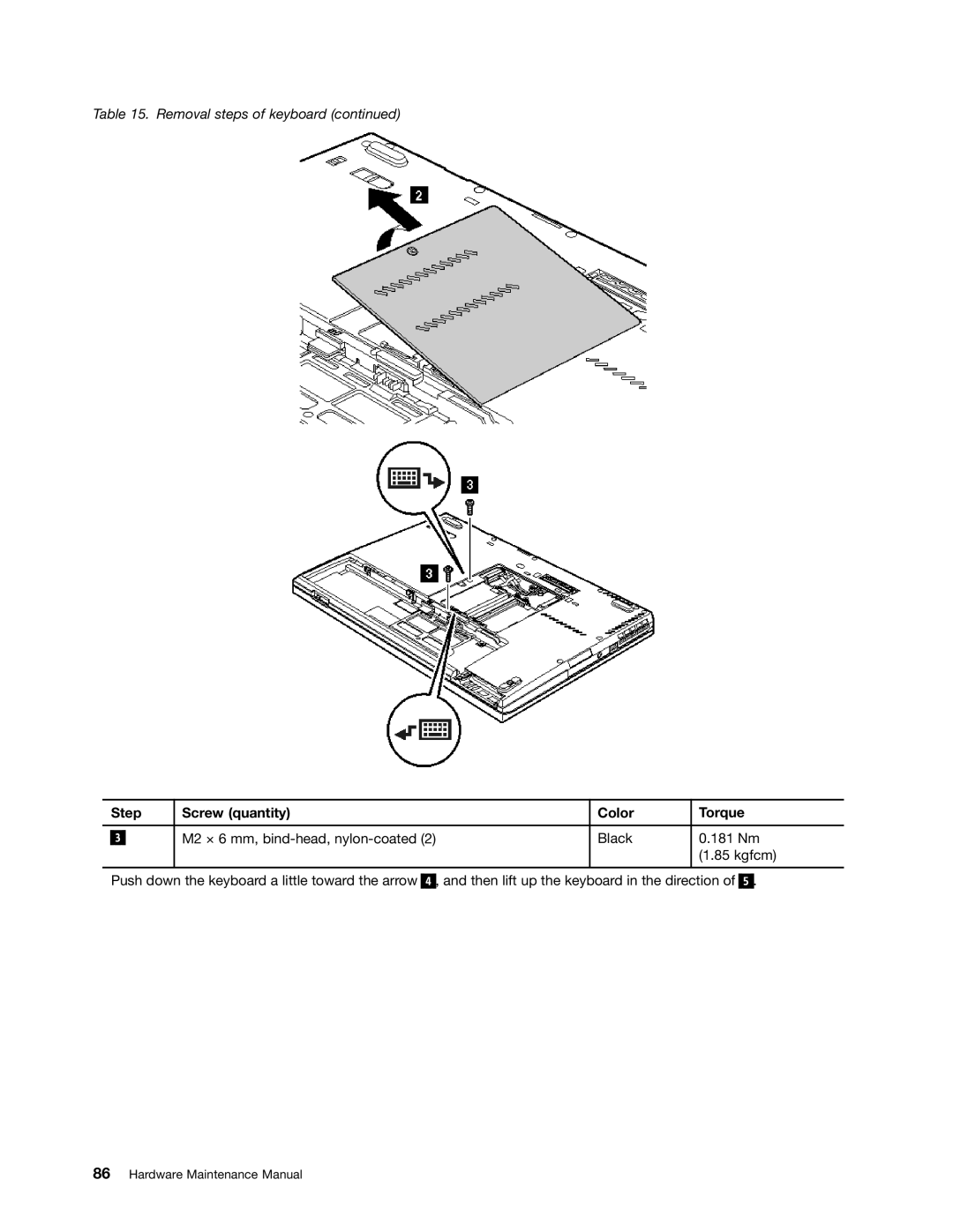 IBM T410SI, T400S manual Step Screw quantity Color Torque 