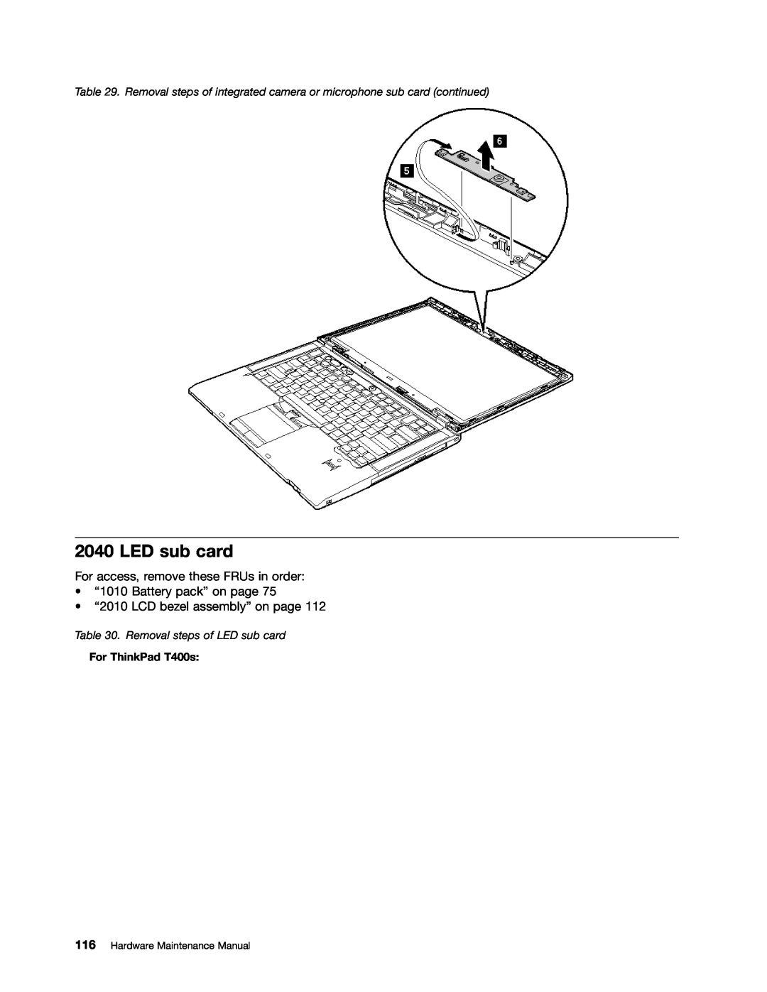 IBM T410SI, T400S manual Removal steps of LED sub card, Hardware Maintenance Manual 