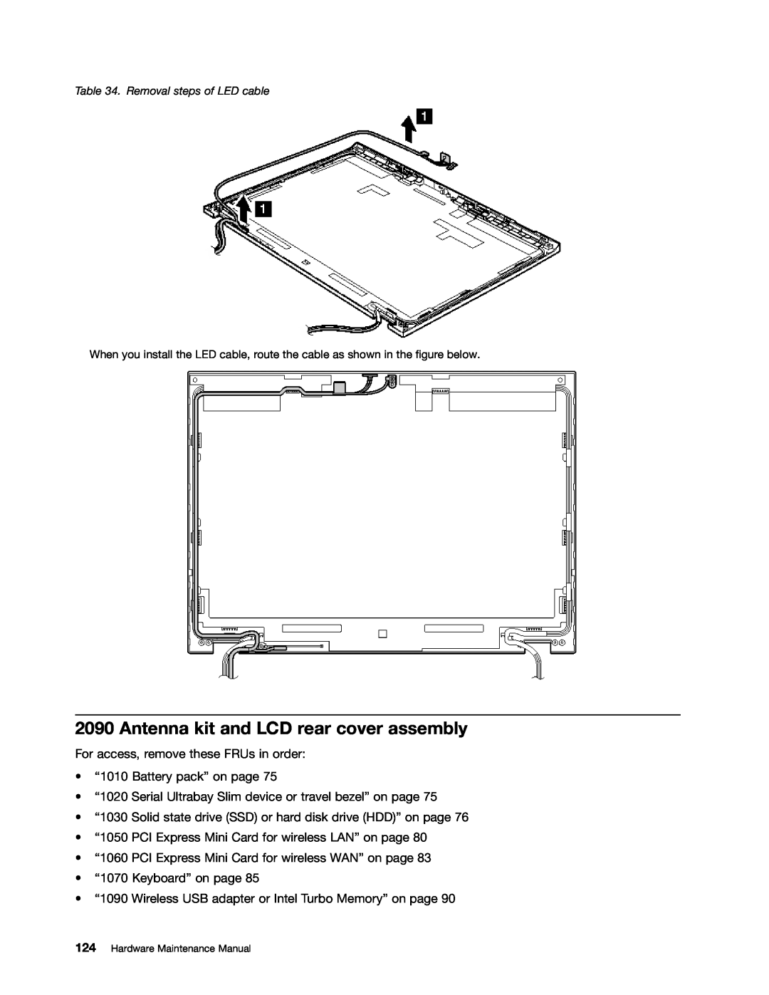 IBM T400S, T410SI manual Antenna kit and LCD rear cover assembly, Removal steps of LED cable 