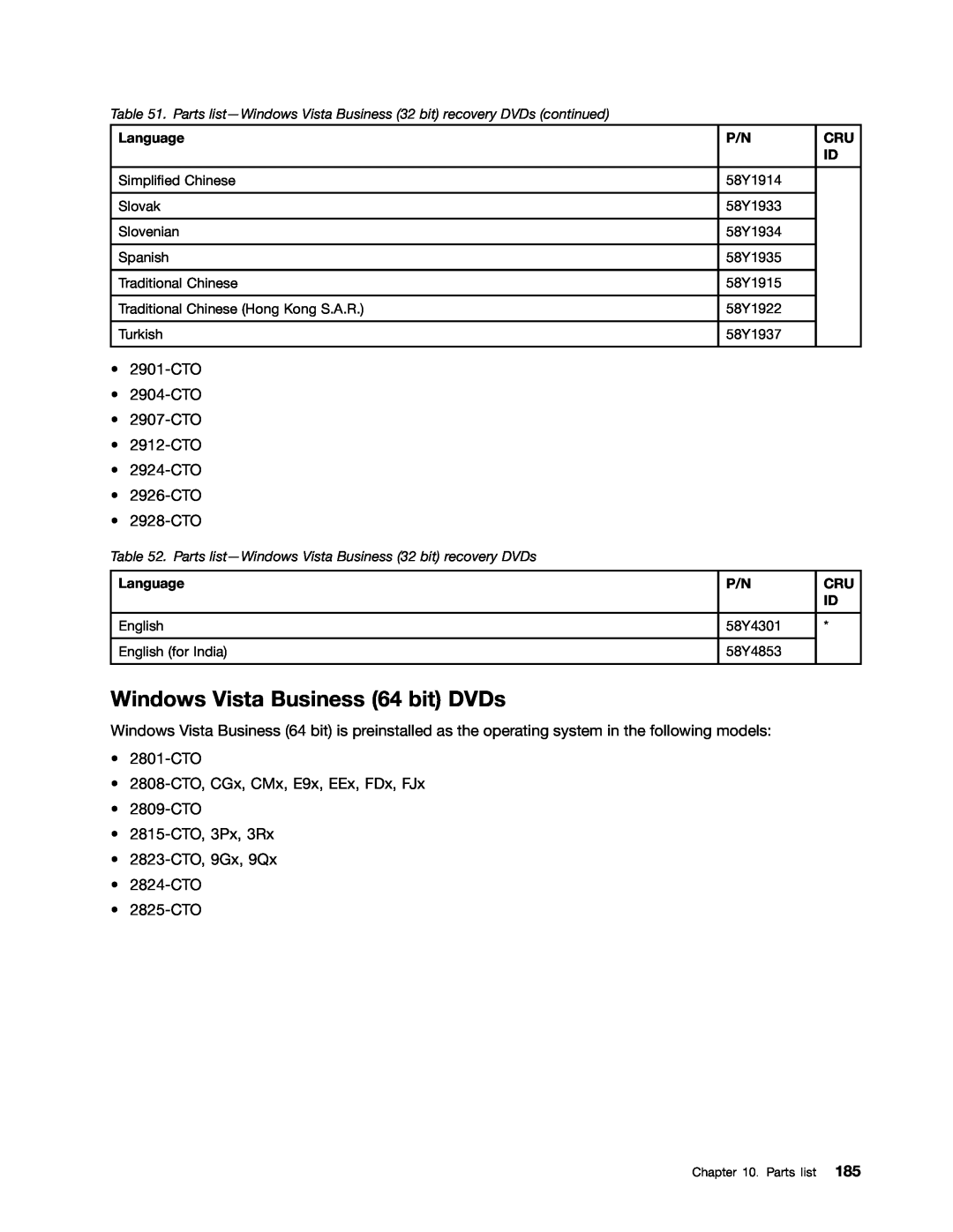 IBM T410SI, T400S manual Windows Vista Business 64 bit DVDs 