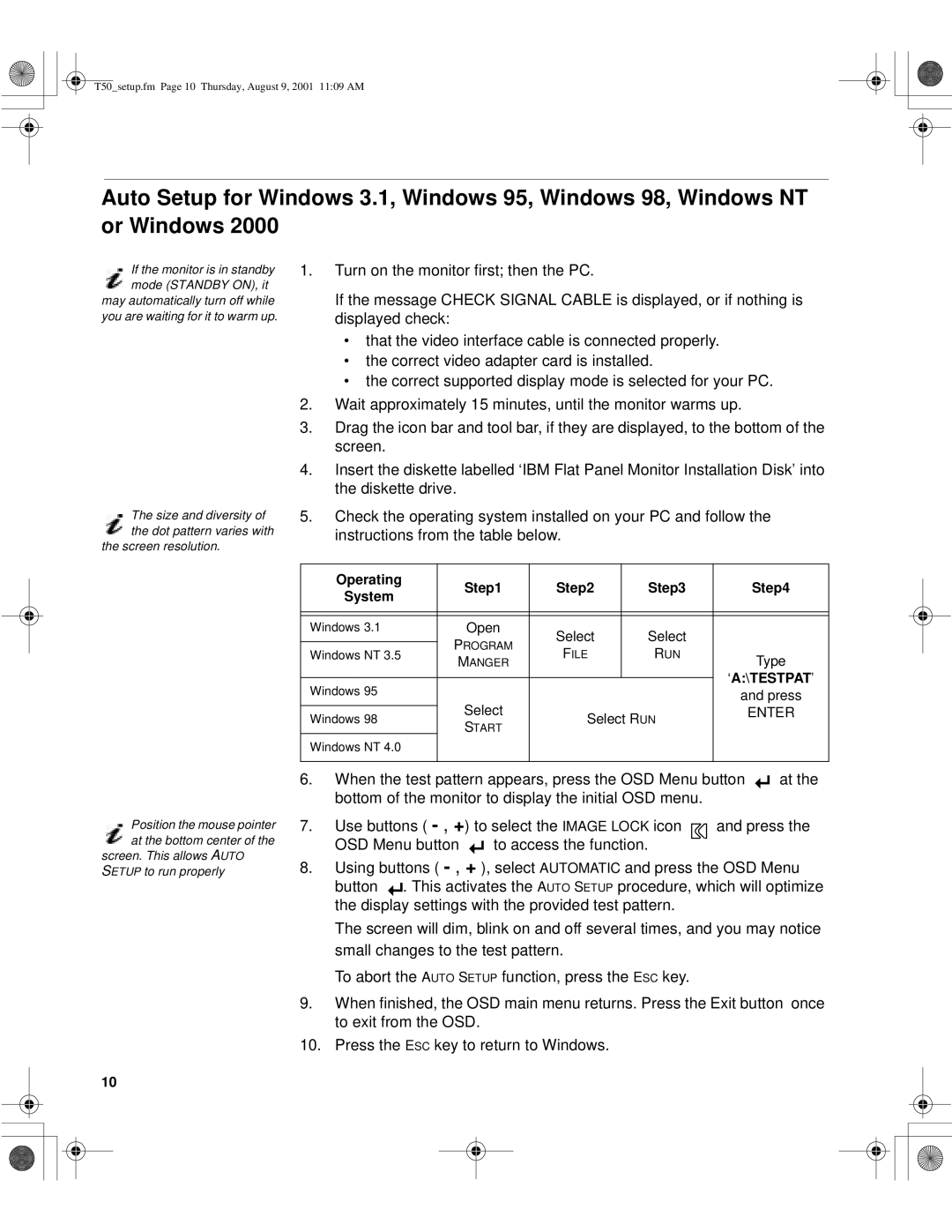 IBM T50, 9511-AWC, 9511-AGC, 31P6260, 31P6259 manual ‘A\Testpat’ 