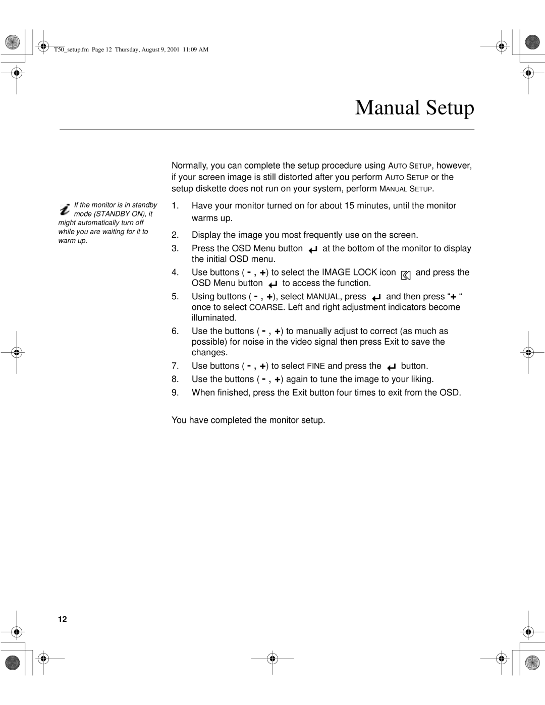 IBM 9511-AWC, T50, 9511-AGC, 31P6260, 31P6259 manual Manual Setup 