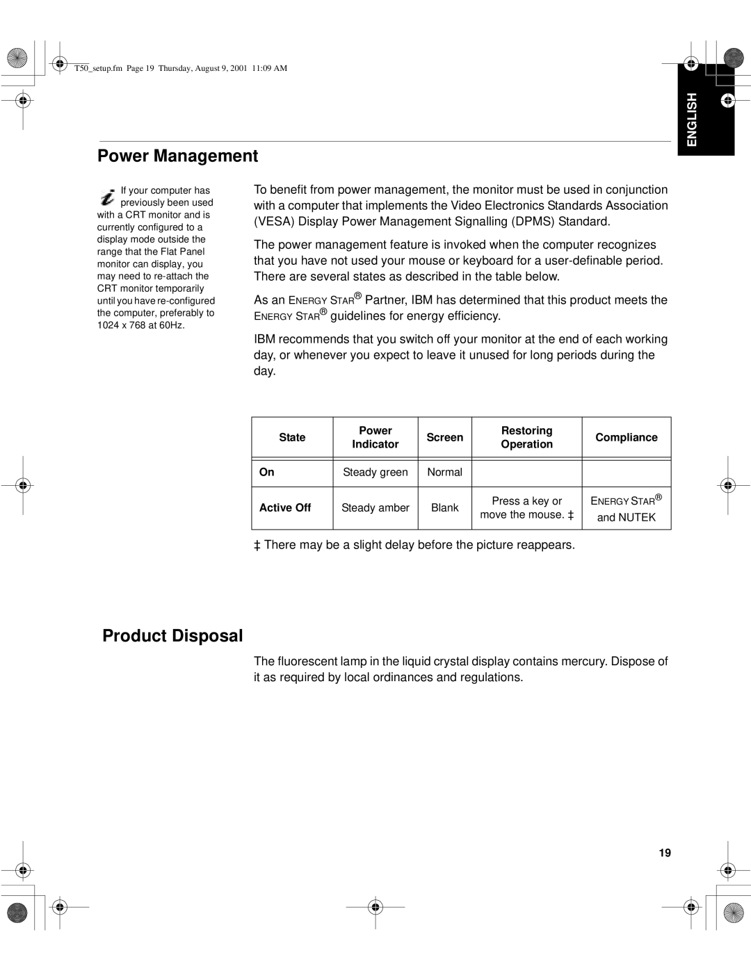 IBM 9511-AGC, T50, 9511-AWC, 31P6260, 31P6259 manual Power Management, Product Disposal 