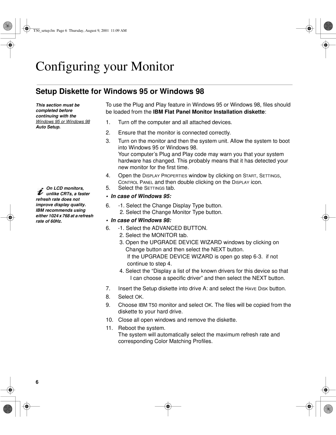 IBM 9511-AWC, T50, 9511-AGC, 31P6260, 31P6259 manual Configuring your Monitor, Setup Diskette for Windows 95 or Windows 