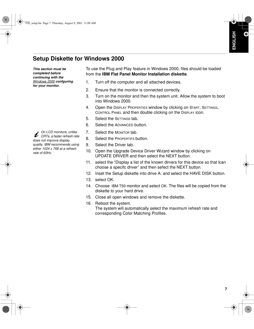 IBM 9511-AGC, T50, 9511-AWC, 31P6260 manual Setup Diskette for Windows, From the IBM Flat Panel Monitor Installation diskette 