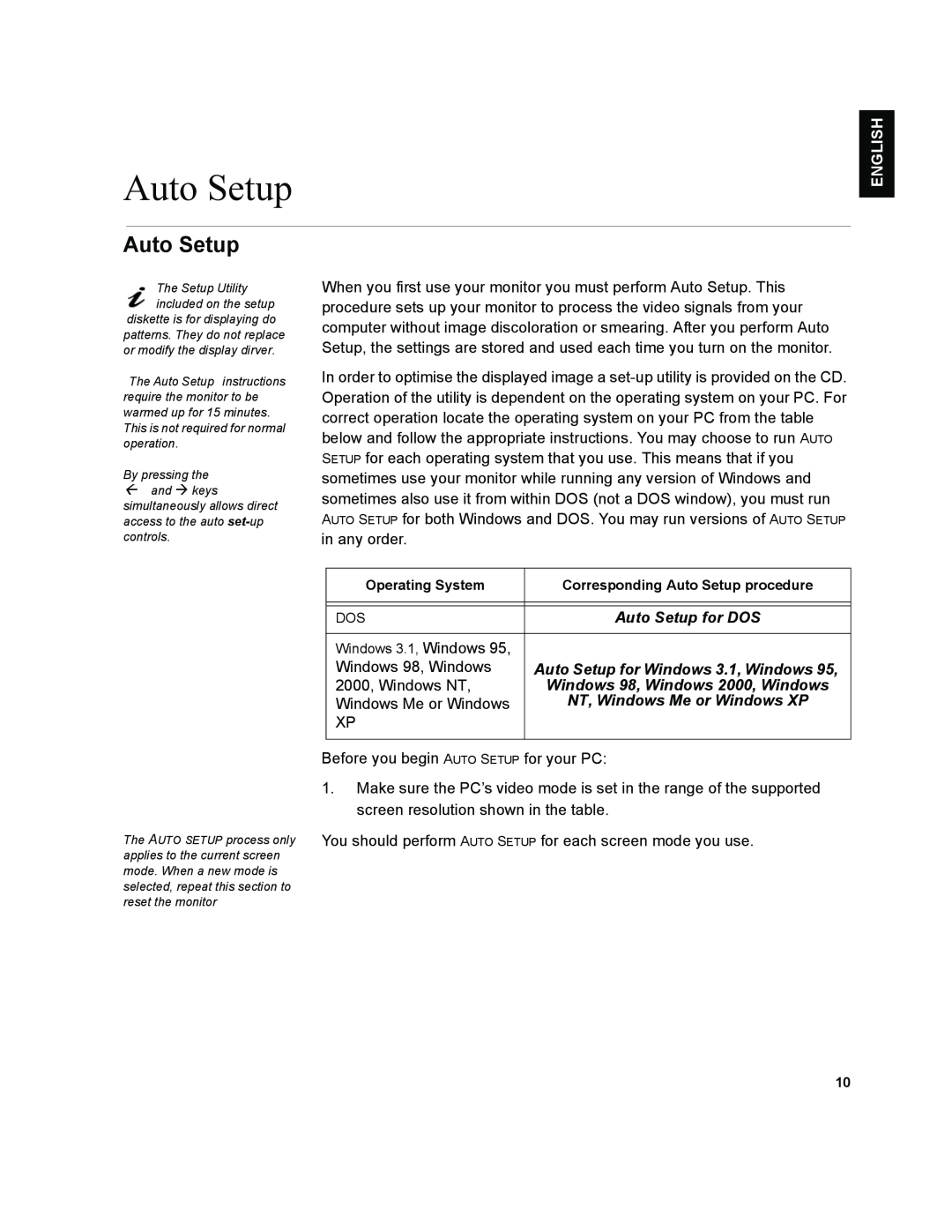 IBM T541A manual English, Français Español, Auto Setup for DOS, Windows 98, Windows 2000, Windows, Italiano 