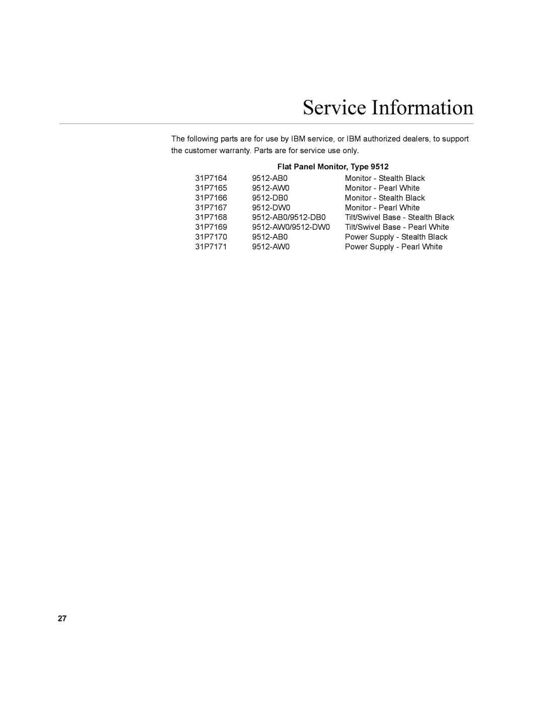 IBM T541A manual Service Information, Flat Panel Monitor, Type 
