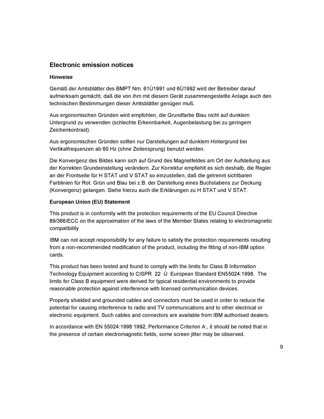 IBM T541A manual Electronic emission notices, Hinweise, European Union EU Statement 