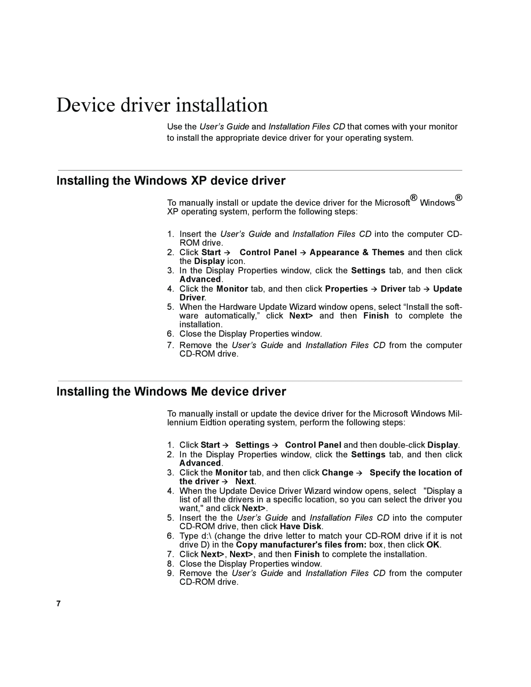 IBM T541A Device driver installation, Installing the Windows XP device driver, Installing the Windows Me device driver 