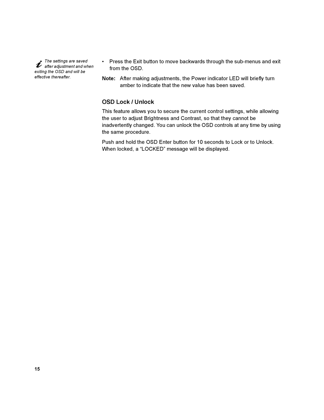 IBM T541A manual OSD Lock / Unlock 