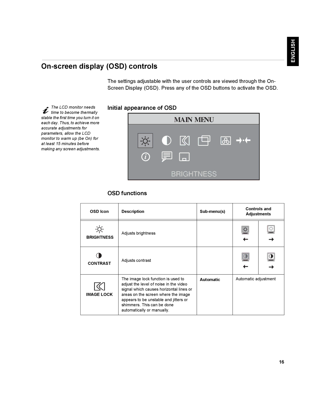 IBM T541A manual On-screen display OSD controls, Initial appearance of OSD, OSD functions, Compl & Warr Japanese Italiano 