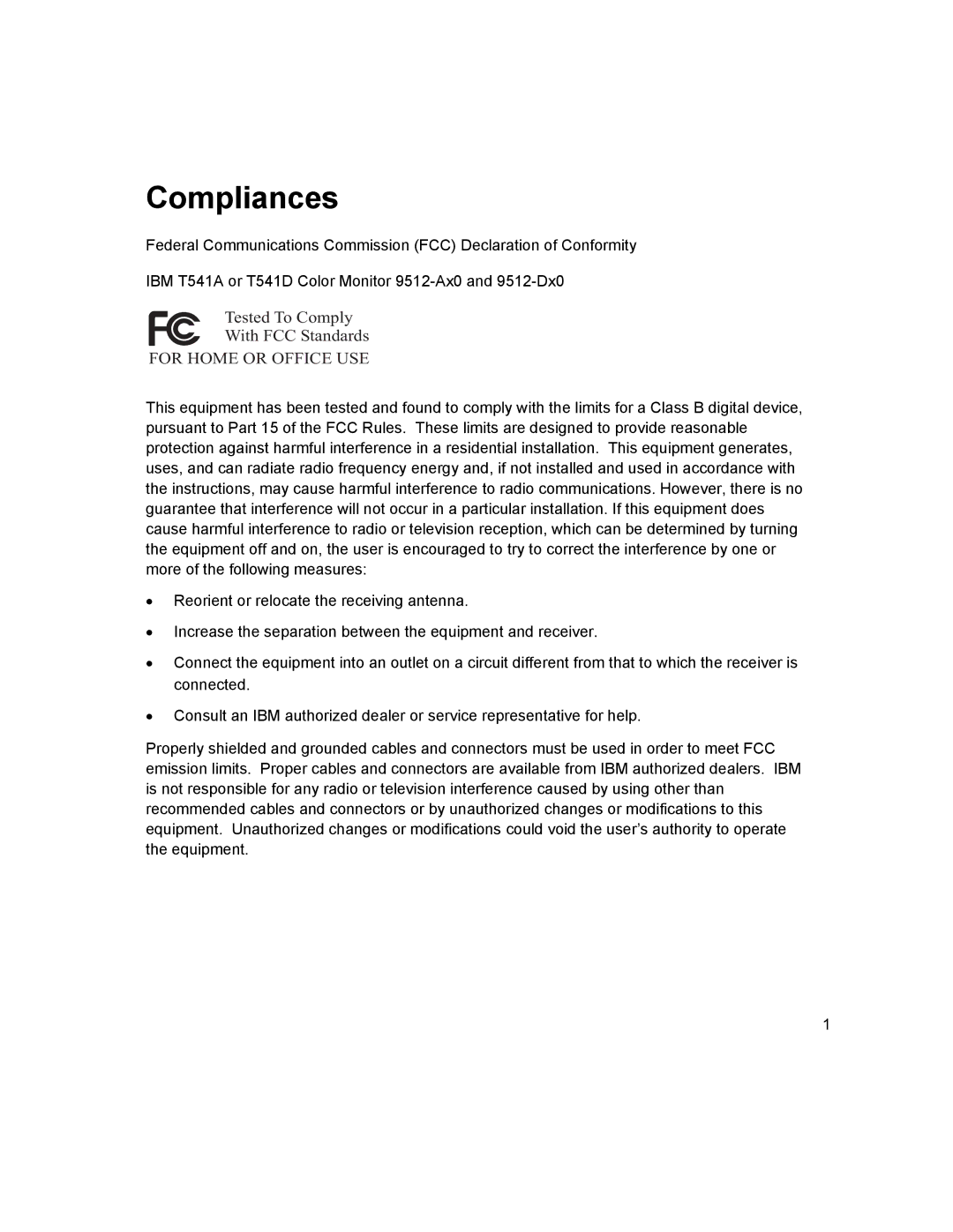 IBM T541A manual Compliances 