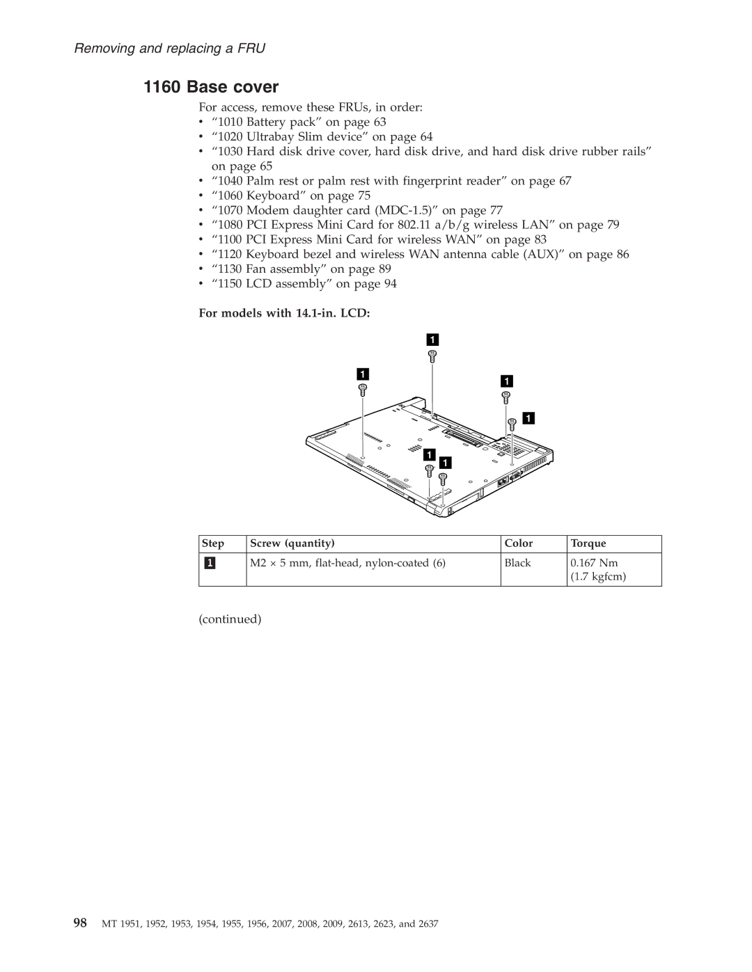 IBM T60P manual Base cover, For models with 14.1-in. LCD 