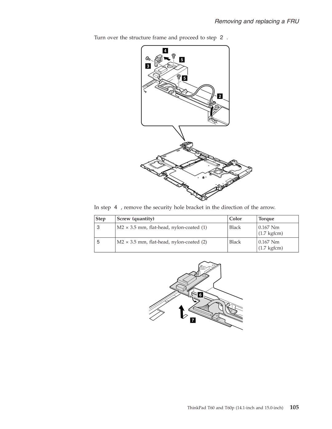 IBM T60P manual M2 × 3.5 mm, flat-head, nylon-coated Black 167 Nm Kgfcm 