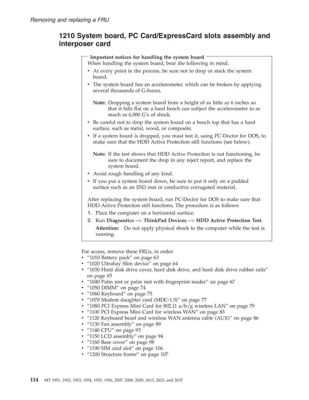 IBM T60P manual Important notices for handling the system board 