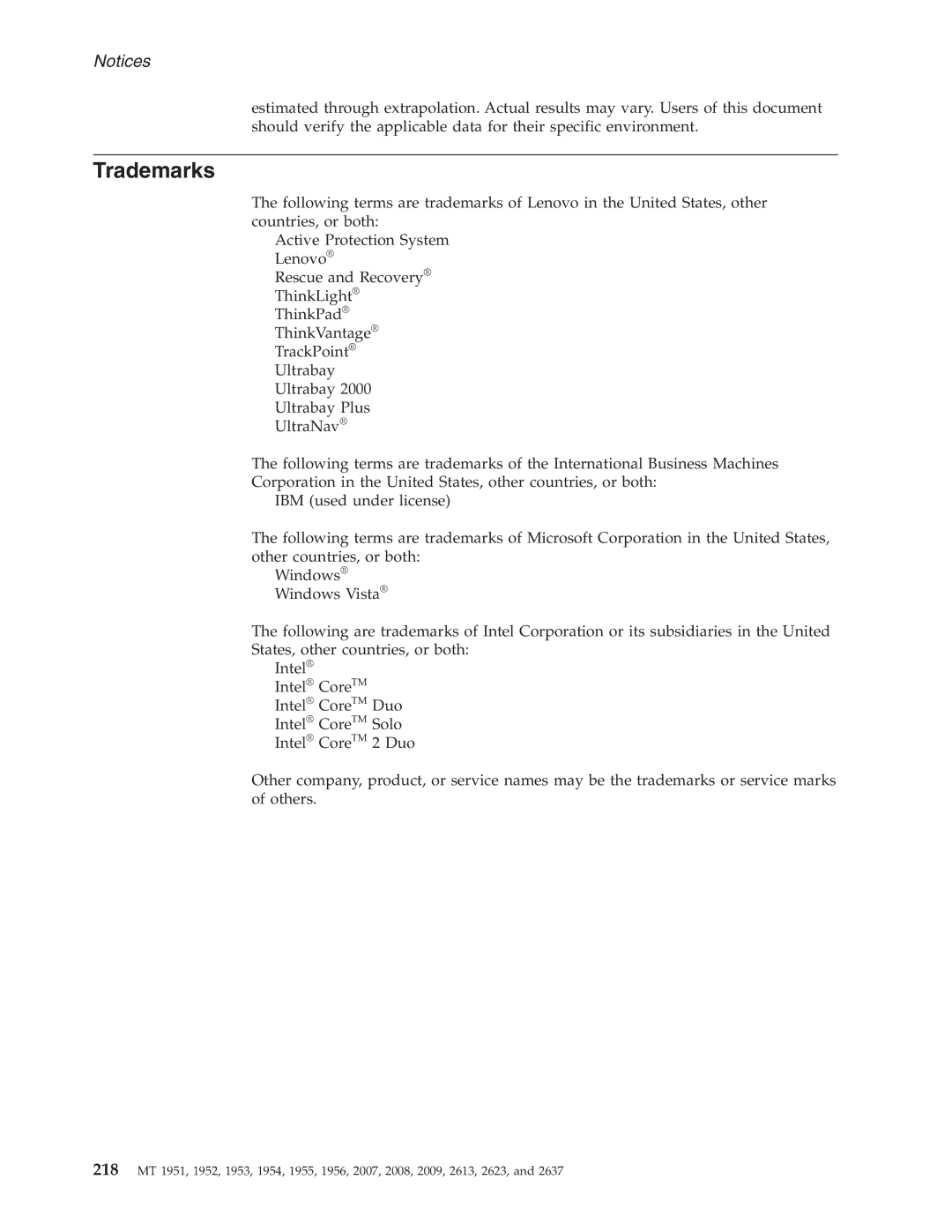 IBM T60P manual Trademarks 