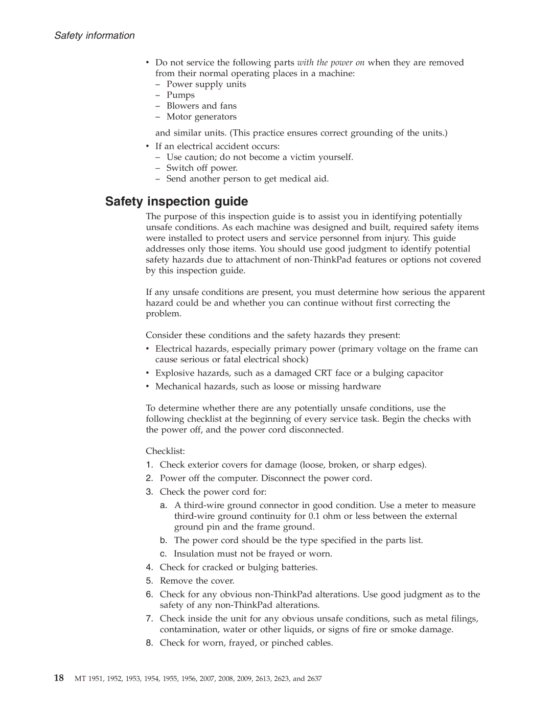 IBM T60P manual Safety inspection guide 