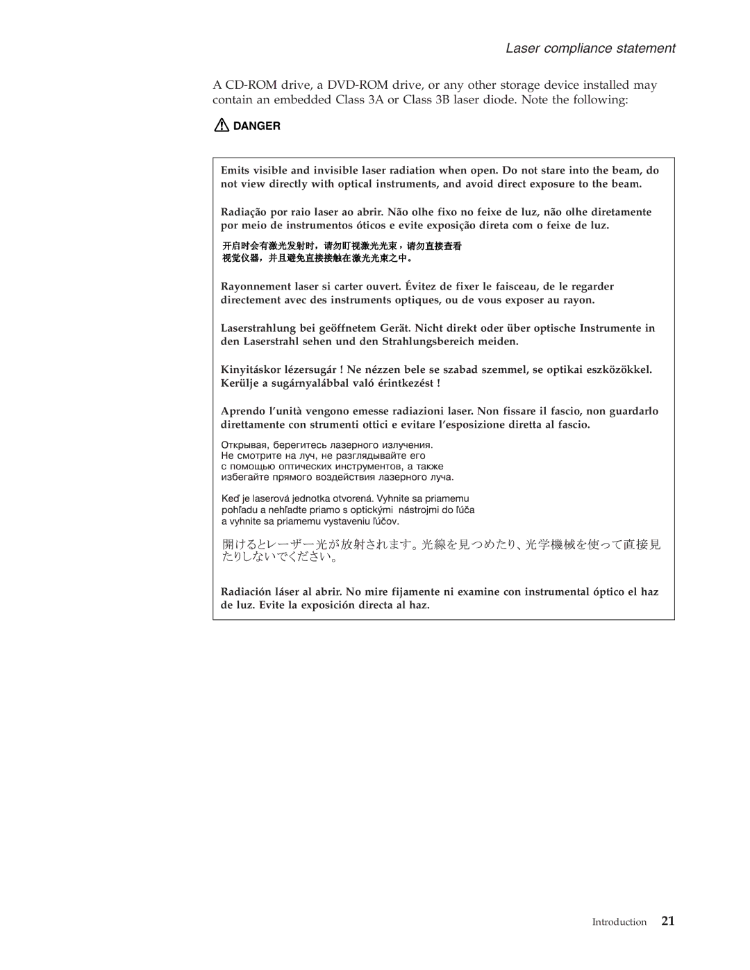 IBM T60P manual Laser compliance statement 