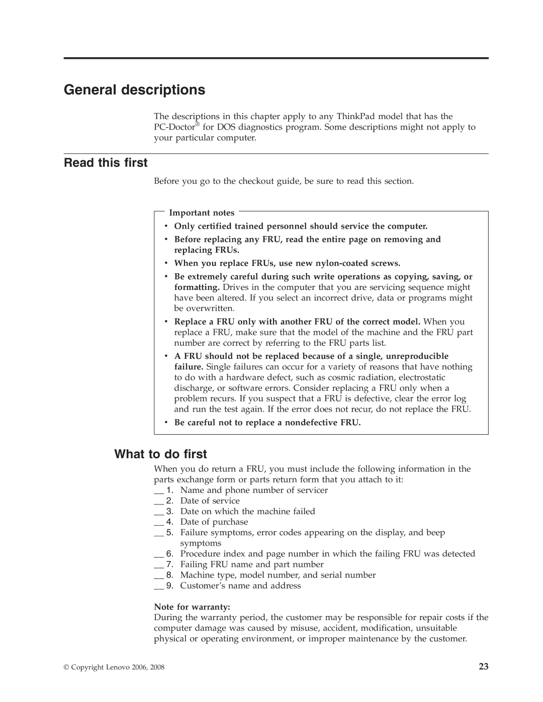 IBM T60P manual Read this first, What to do first 