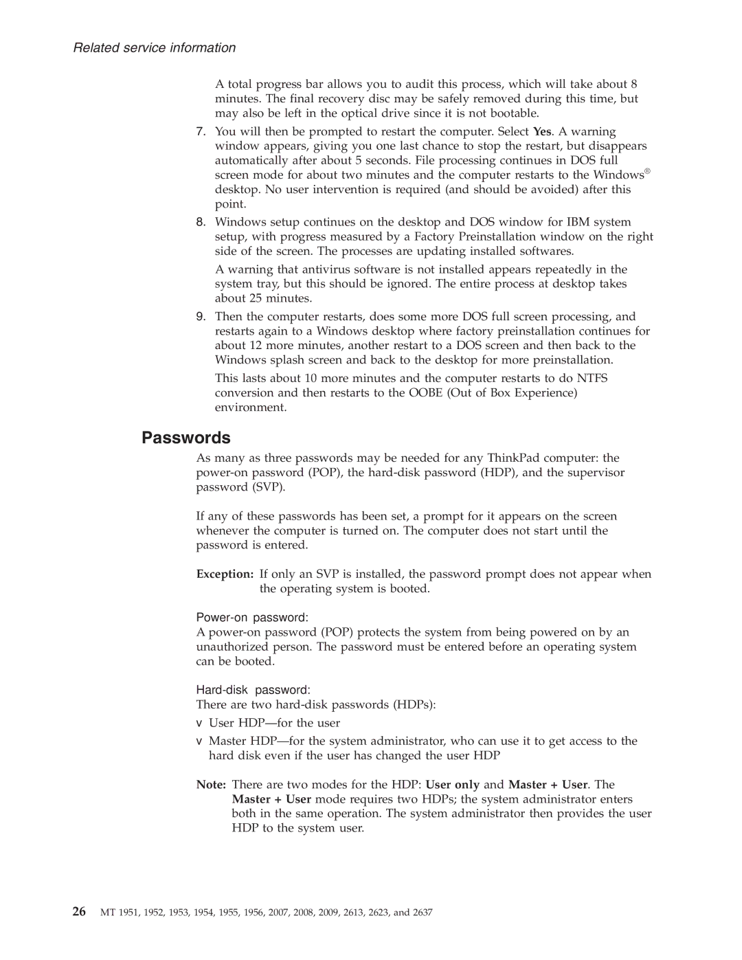 IBM T60P manual Passwords, Power-on password 