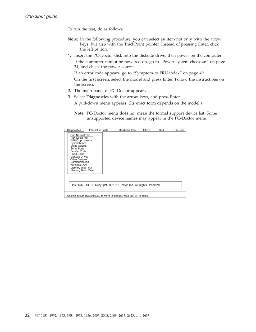 IBM T60P manual Diagnostics Interactive Tests Hardware Info Utility Quit 