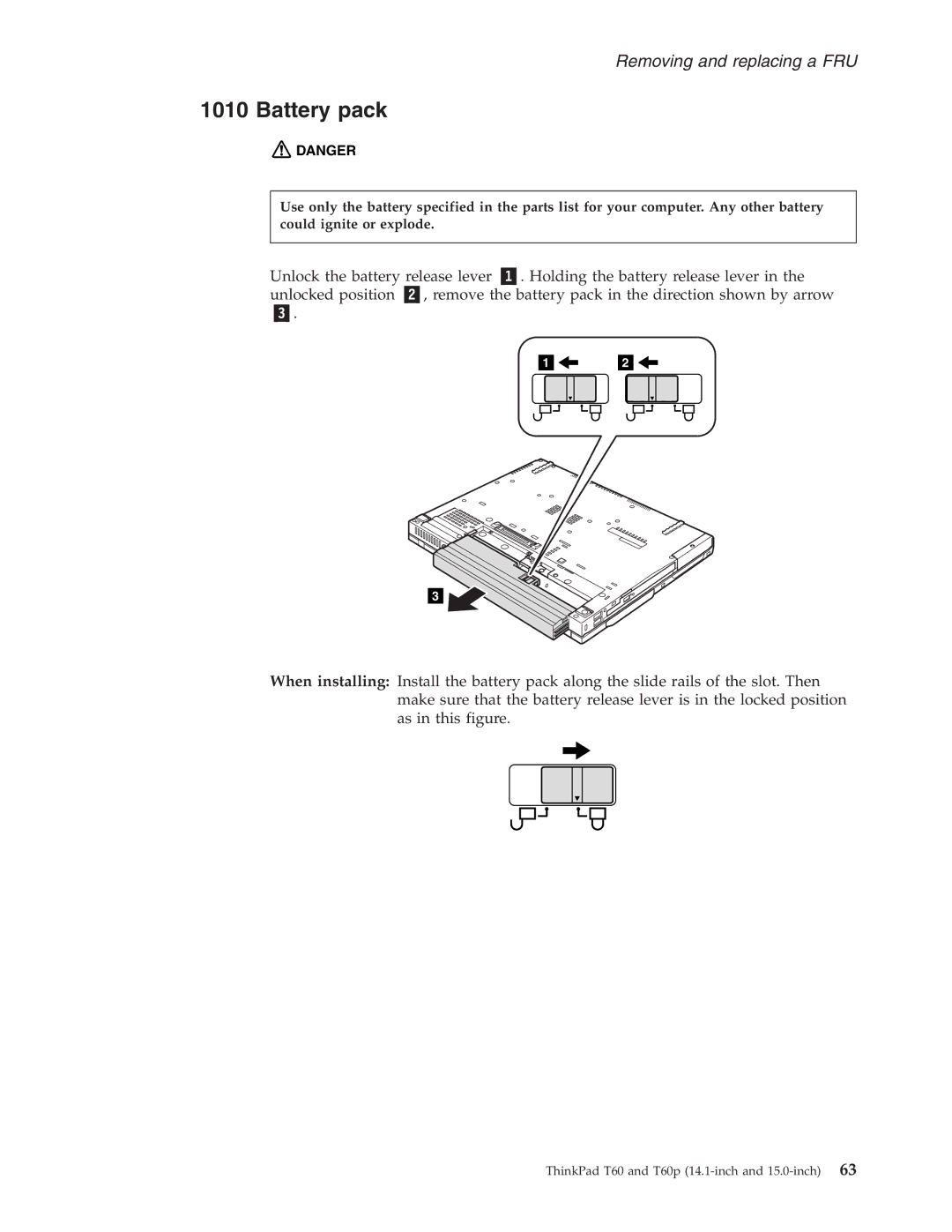 IBM T60P manual Battery pack 