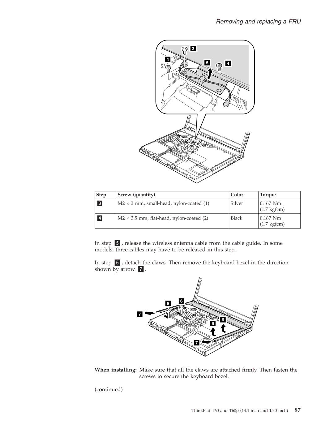 IBM T60P manual Removing and replacing a FRU 