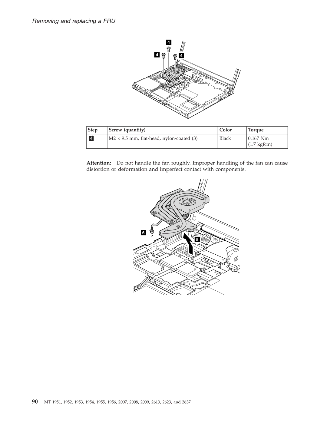 IBM T60P manual M2 × 9.5 mm, flat-head, nylon-coated Black 167 Nm Kgfcm 