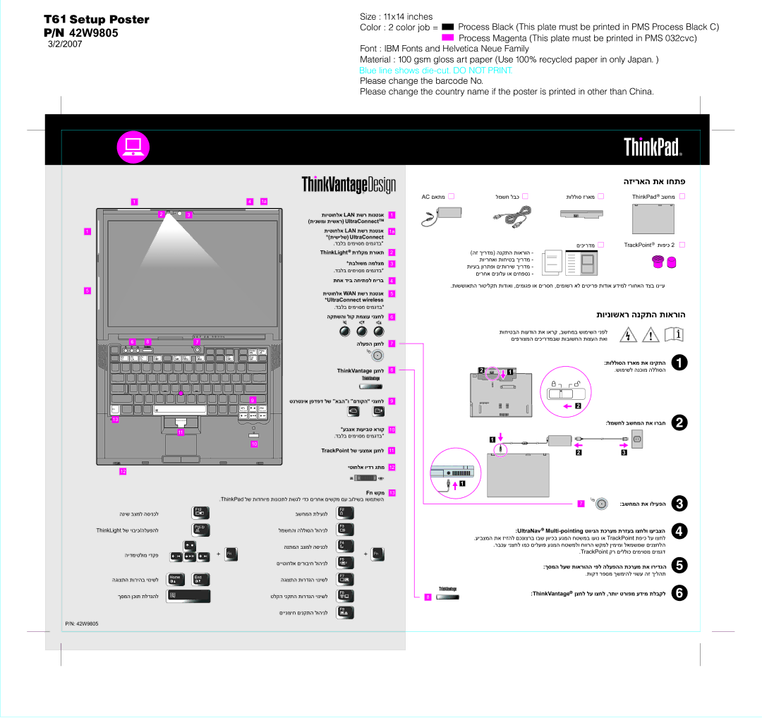 IBM T61 manual תוללוסה זראמ תא וניקתה, למשחל בשחמה תא ורבח, בשחמה תא וליעפה, ךסמה לעש תוארוהה יפל הלעפהה תכרעמ תא ורידגה 