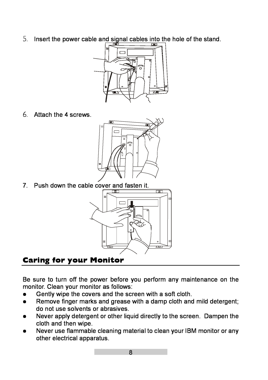 IBM T86A system manual Caring for your Monitor 
