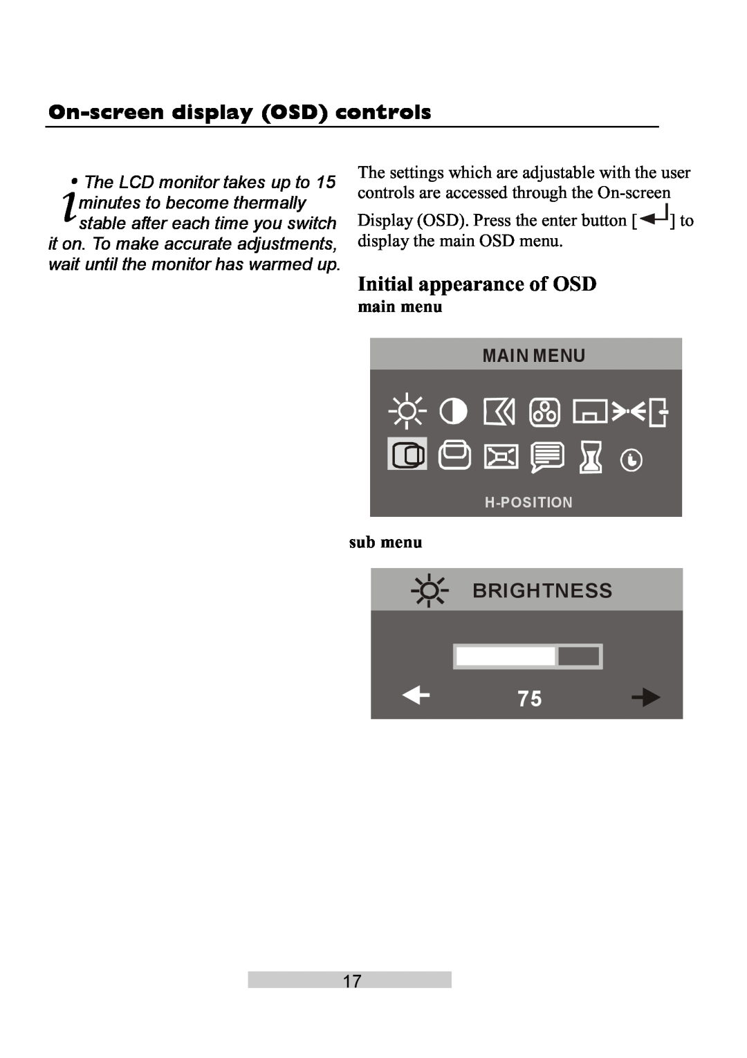 IBM T86A system manual On-screen display OSD controls, Brightness, Main Menu 