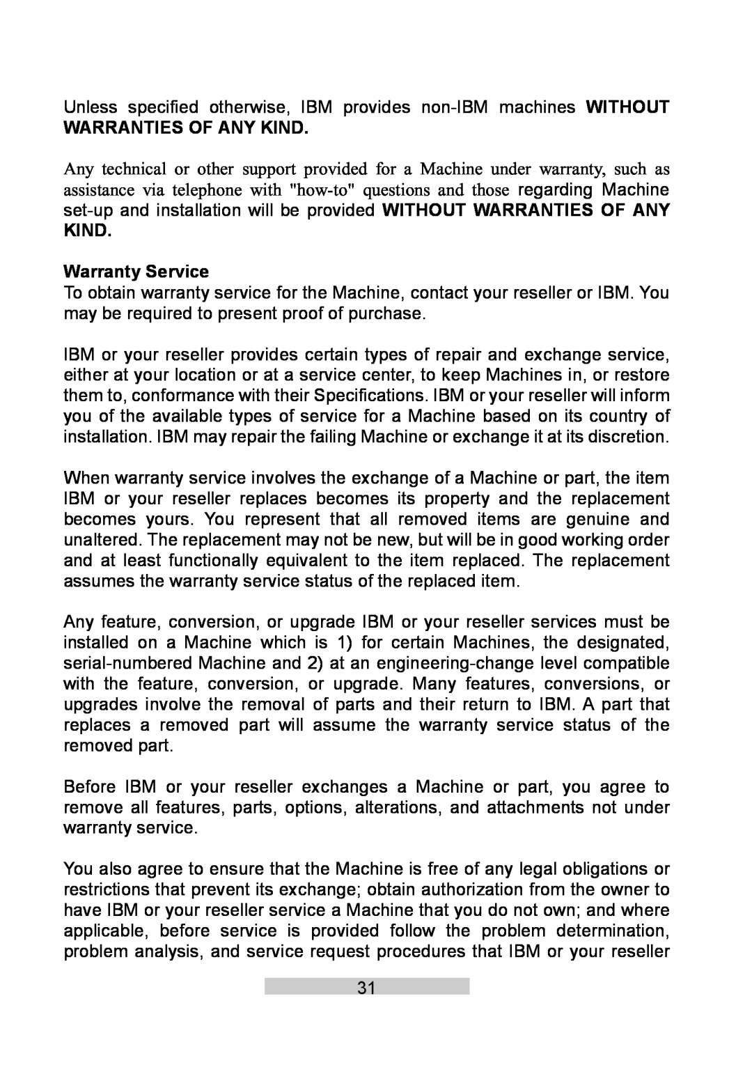 IBM T86A system manual Warranties Of Any Kind, KIND Warranty Service 