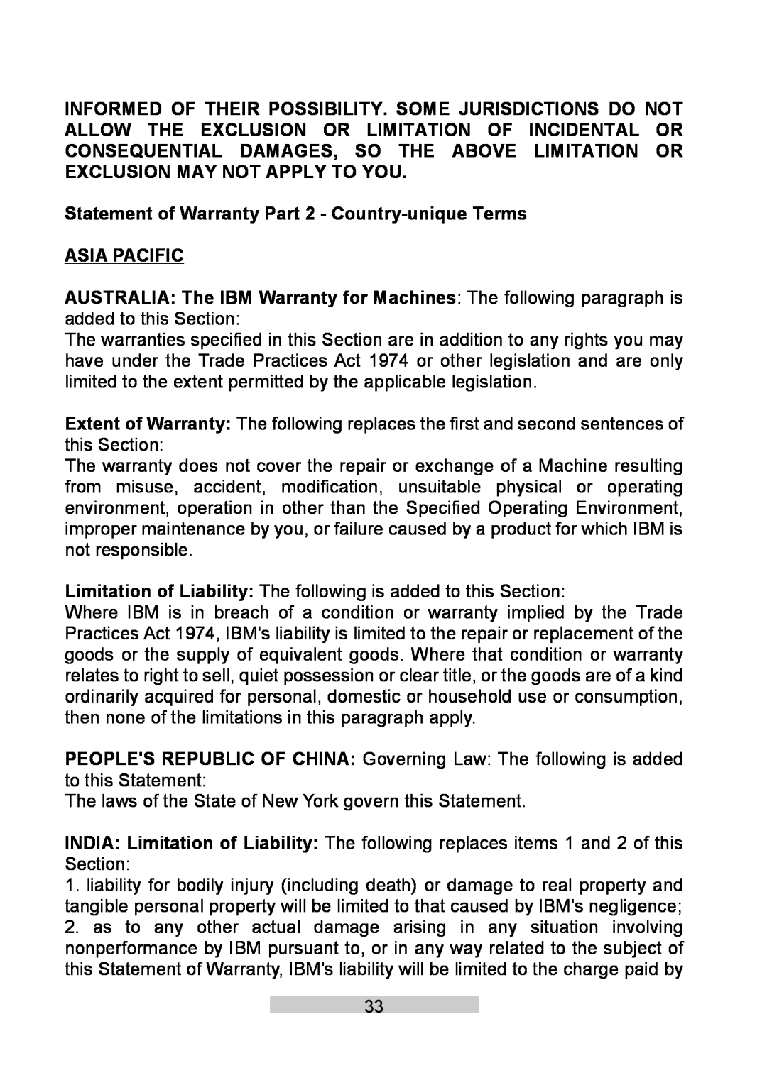 IBM T86A system manual Statement of Warranty Part 2 - Country-unique Terms ASIA PACIFIC 