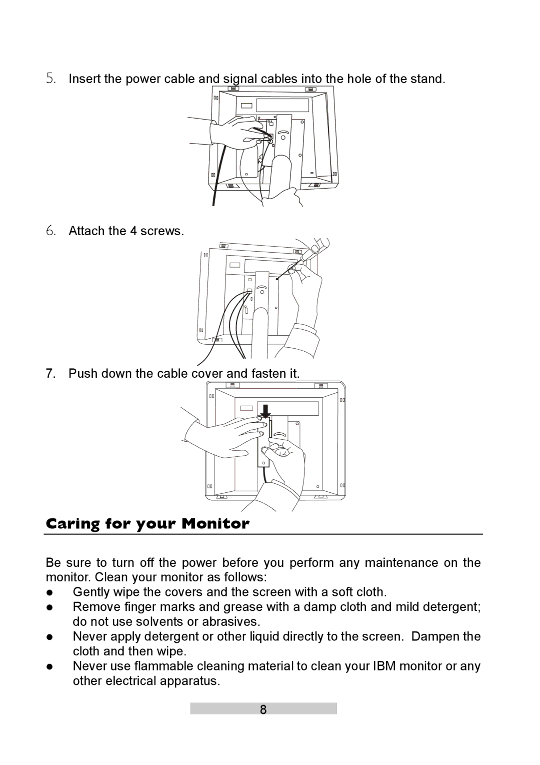 IBM T86A system manual Caring for your Monitor 