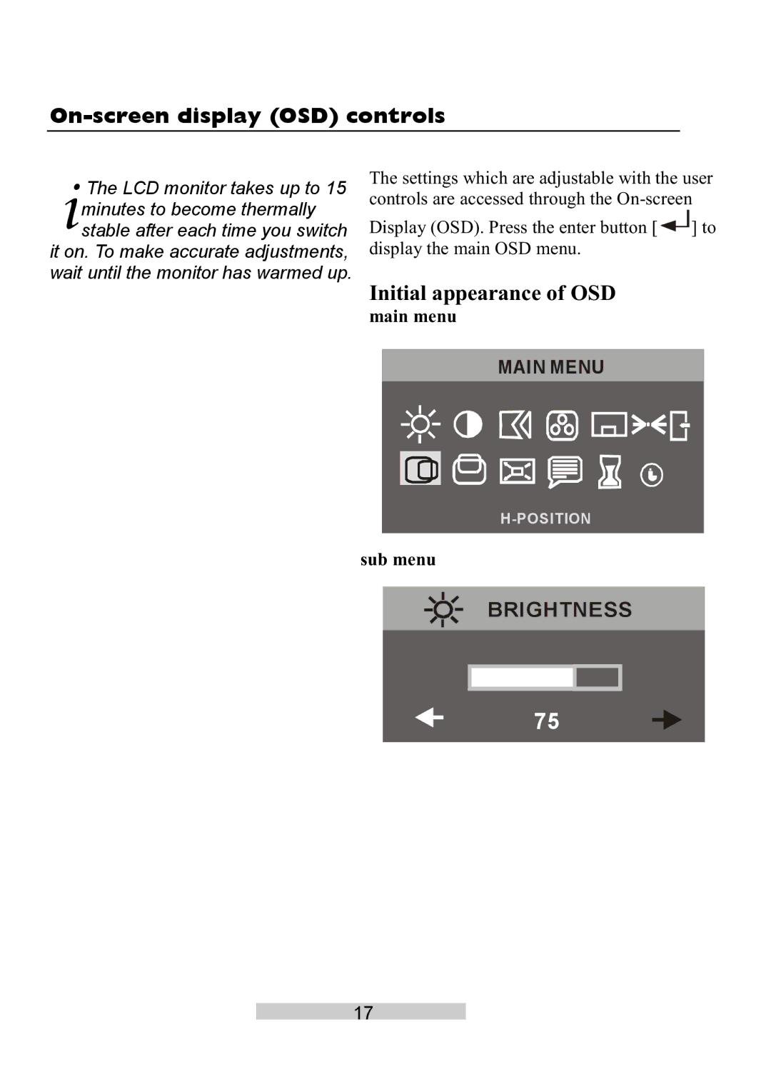 IBM T86A system manual On-screen display OSD controls, Brightness 