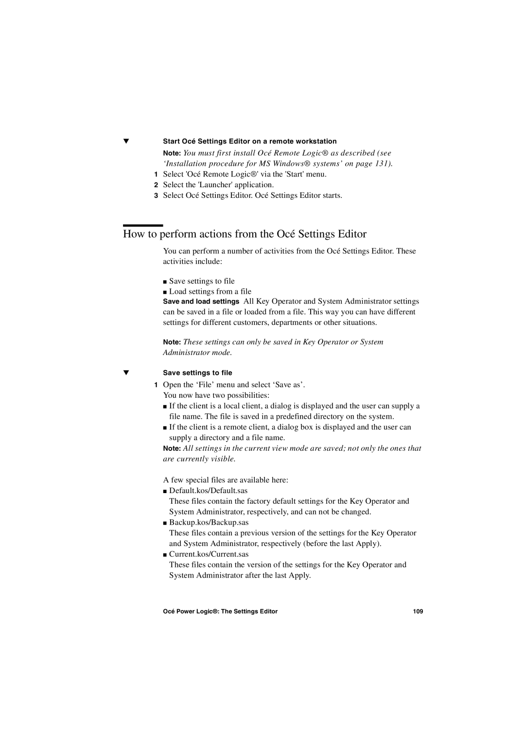 IBM TDS400 user manual How to perform actions from the Océ Settings Editor 